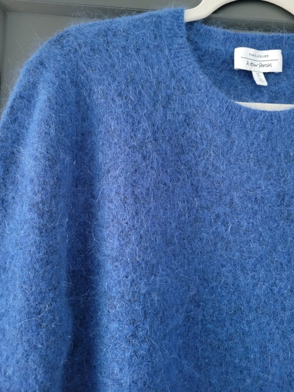 & Other Stories Paris Atelier Fuzzy Blue Mohair Blend Crewneck Sweater L NWOT!